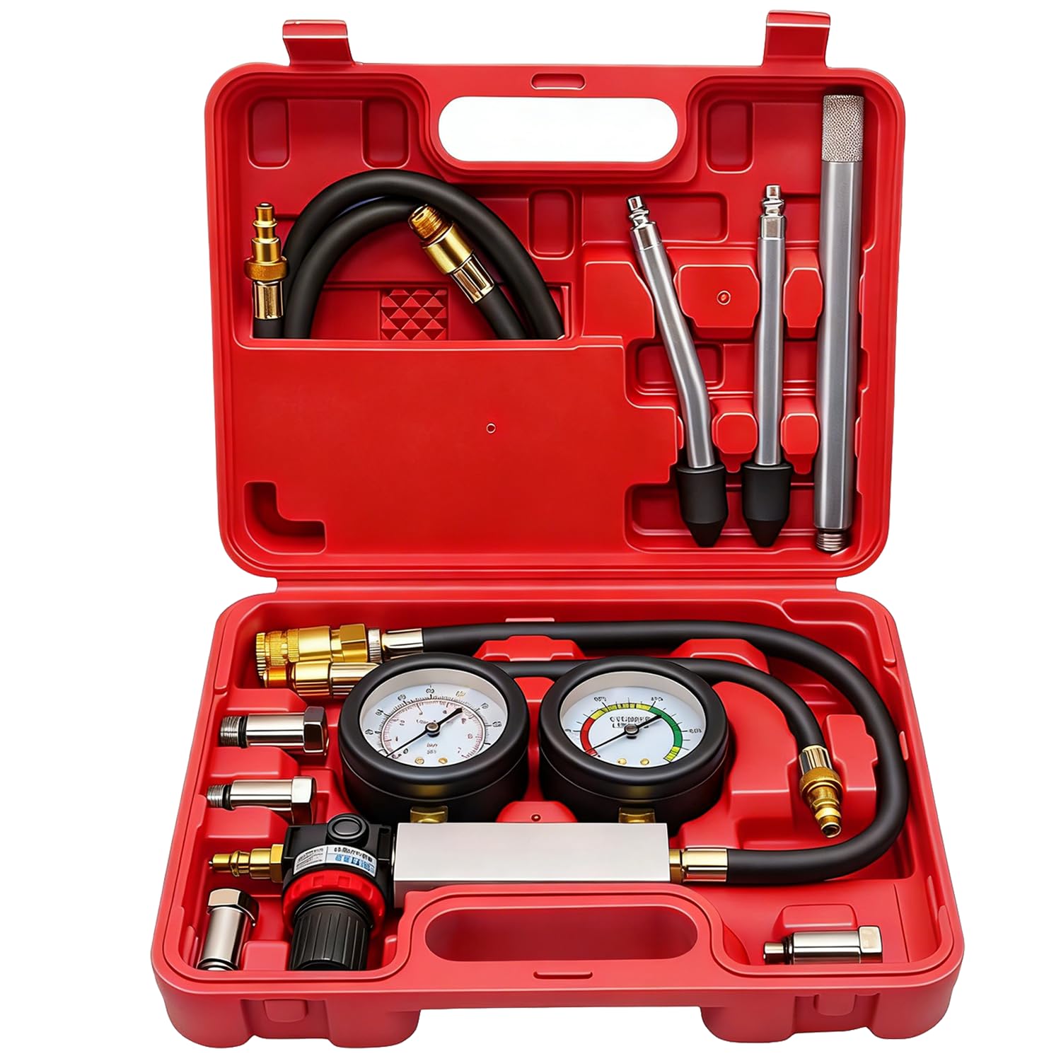 Kit di test di tenuta per cilindri, TU-21, kit tester di perdite per veicoli a motore, tester di compressione del motore, tester di perdita di pressione, doppio manometro, dispositivo di misurazione