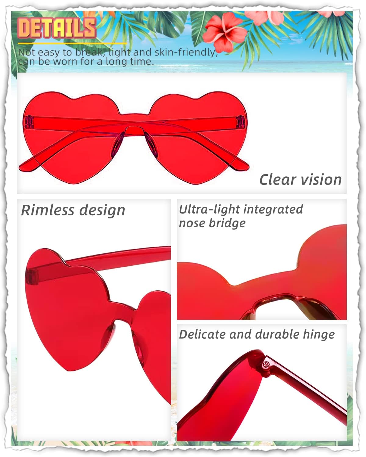 PARSUP 14 Pairs Heart Shaped Rimless Frameless Sunglasses Transparent Candy Color Glasses Tinted Eyewear Bachelorette Party Favors Photo Booth Props,14 Colors - Image 3