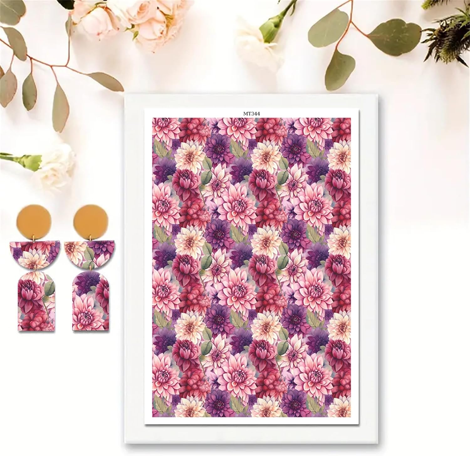 Briartw 10 Sheets Floral Blooming Polymer Clay Transfer Paper,Per Sheet 3.93inch x 5.82inch Polymer Clay Transfer Sheets for DIY Clay Jewelry Making Disposable Stickers