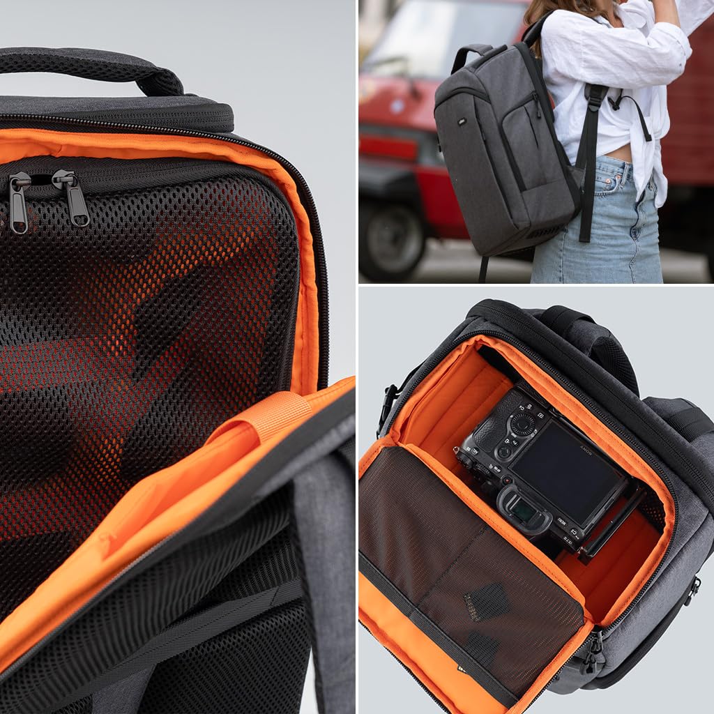 DÖRR Praga Go - Mochila para cámara réflex digital, resistente al agua, compartimento para portátil de 16 pulgadas, división interior flexible, 16 l, ligera, soporte para trípode, funda para lluvia