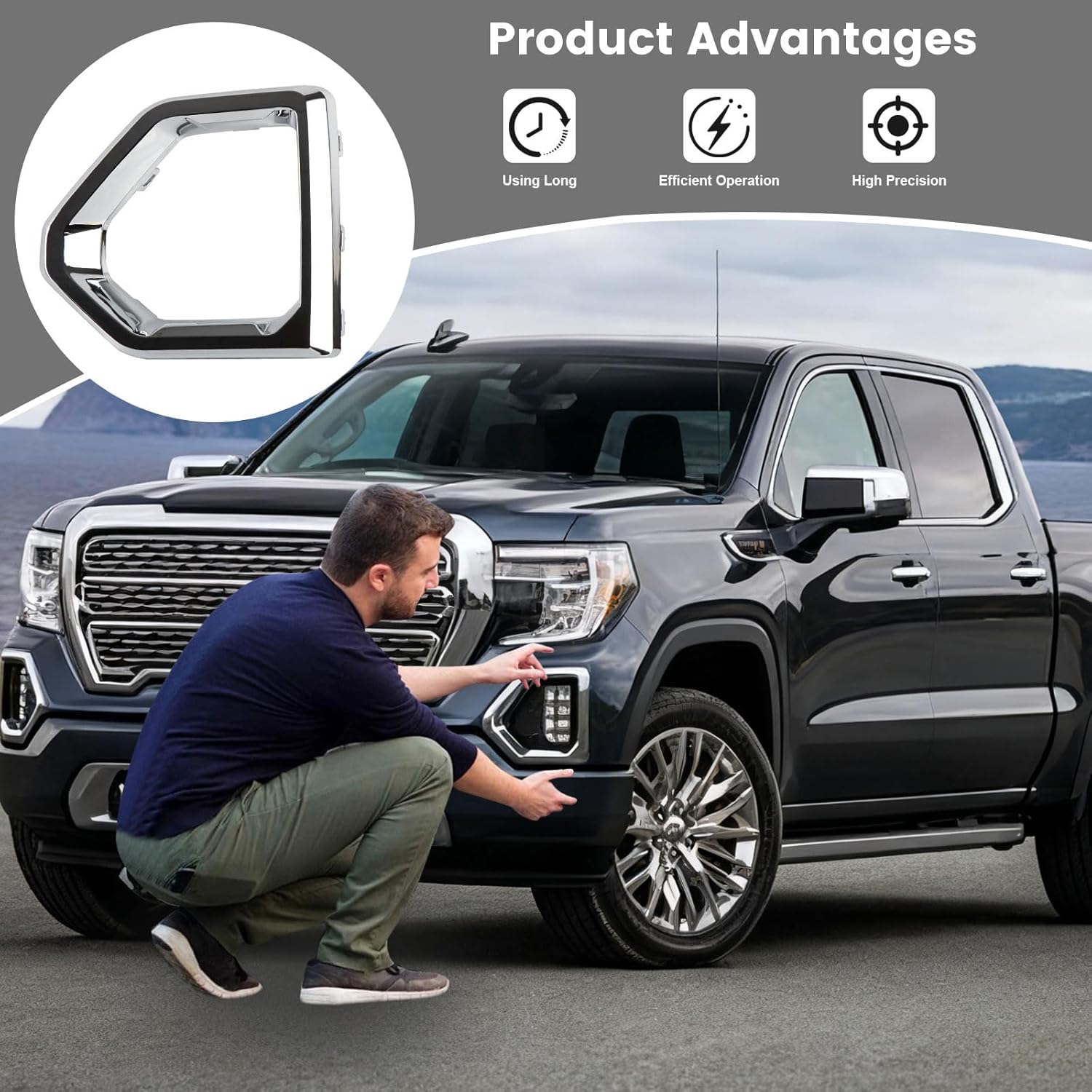 iKer Front Fog Light Bezel Compatible with GMC Sierra 1500 Denali 2019-2022 Front Bumper Driving Fog Lamp Cover Trim Frame Driver Passenger Side Left Right Hand Replace:84176752 84176753(Silver)