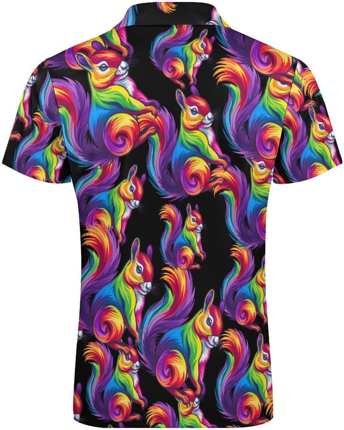 Cute Rainbow Squirrel Men's Polo Shirts Short Sleeve Golf Shirt Casual T Shirt Tee Slim Fit Tops