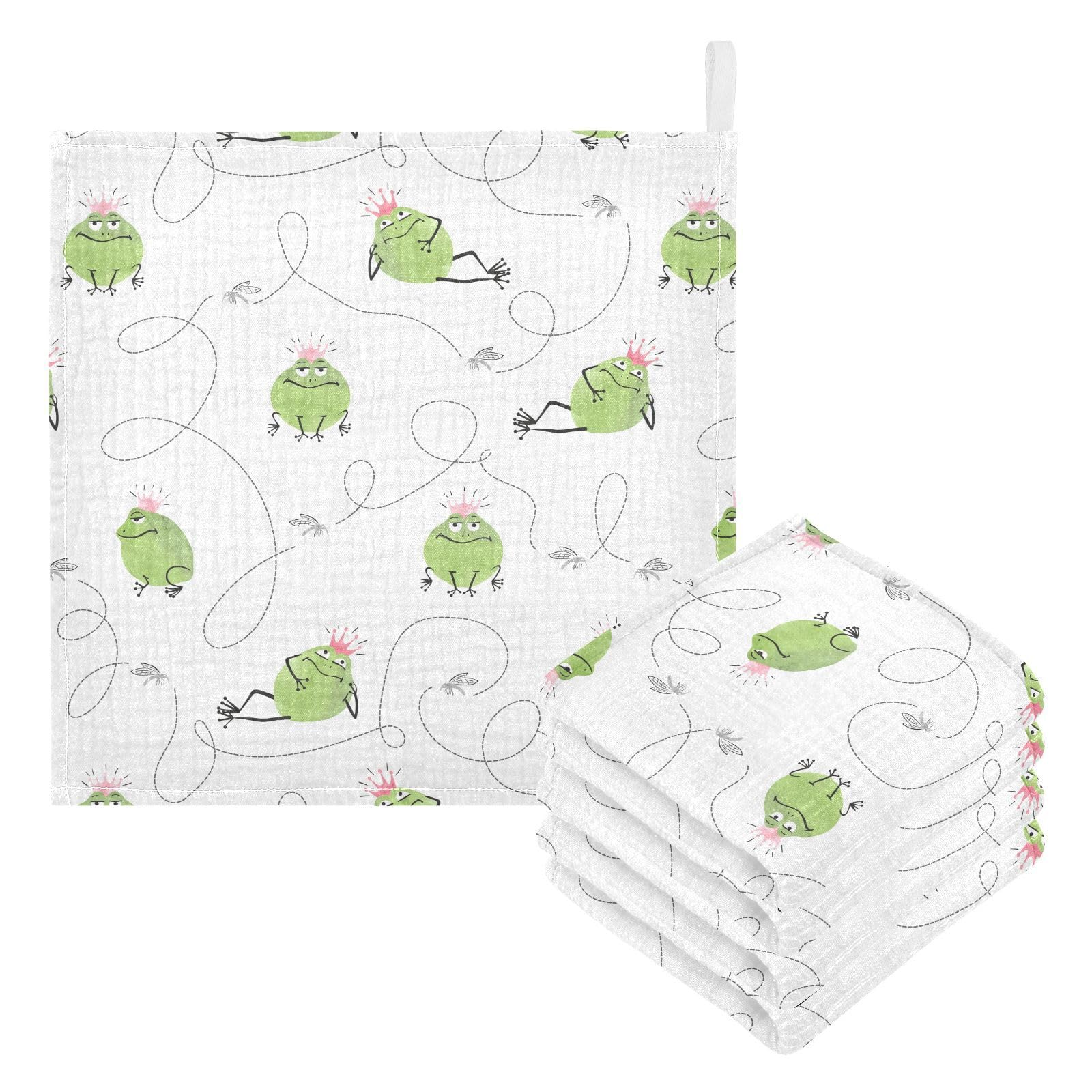 vvfelixl Baby Cotton Washcloths Frogs Mosquitoes Infants Bath Towel for Unisex Prince Face Towels for Newborn, Natural Baby Wipes Delicate Skin, 11.8 X 11.8 inch, one sizex5