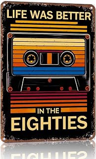 Retro Metal Sign Cassette Tape 80s Theme Wall Decor 12x8 Inch