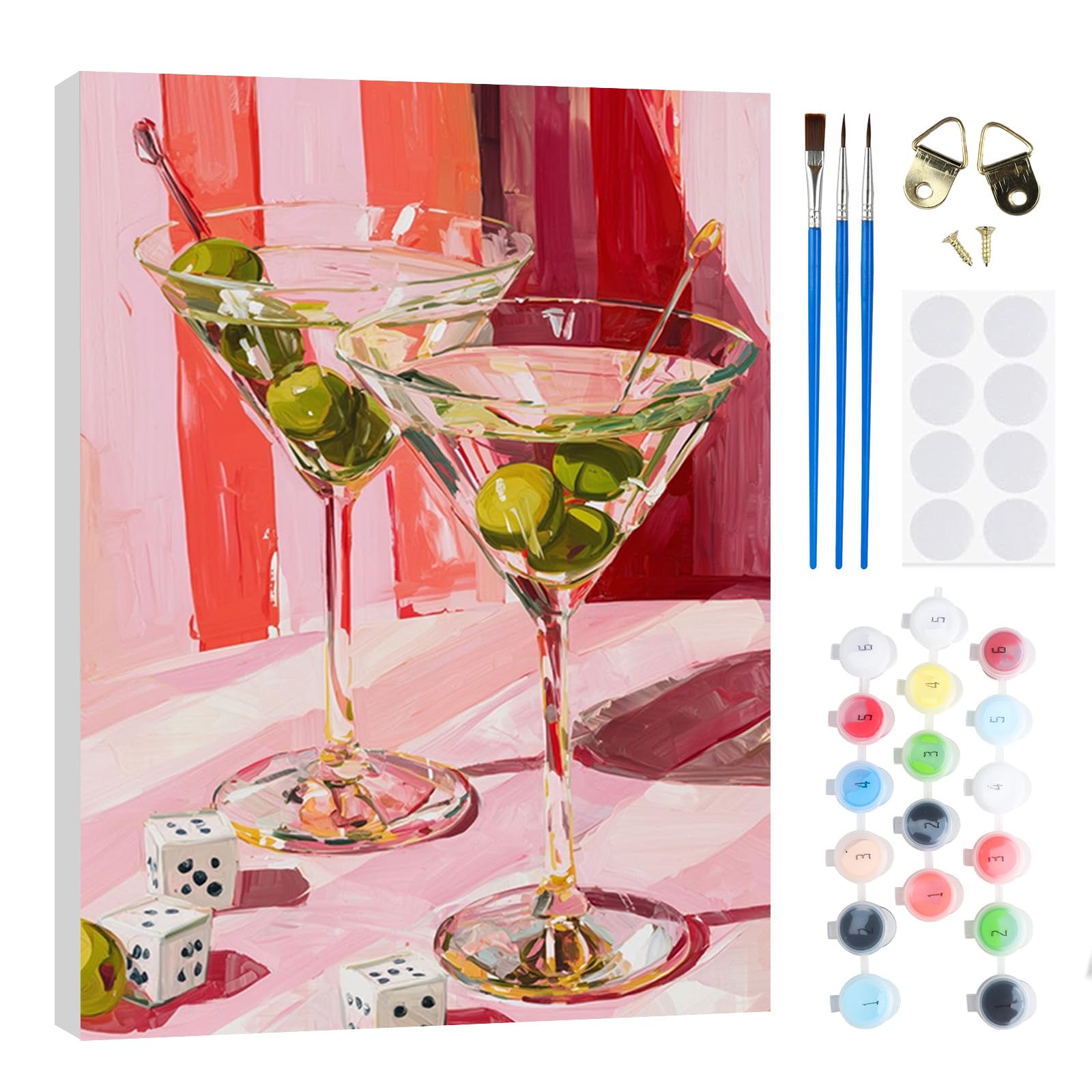 RICUVED Cocktail Paint by Numbers Kits for Adults Kids,Dice Painting Kits for Beginners On Clear Symbols Canvas with Wooden Framed, Easy DIY Acrylic Pigment Drawing Paintwork 20x30cm