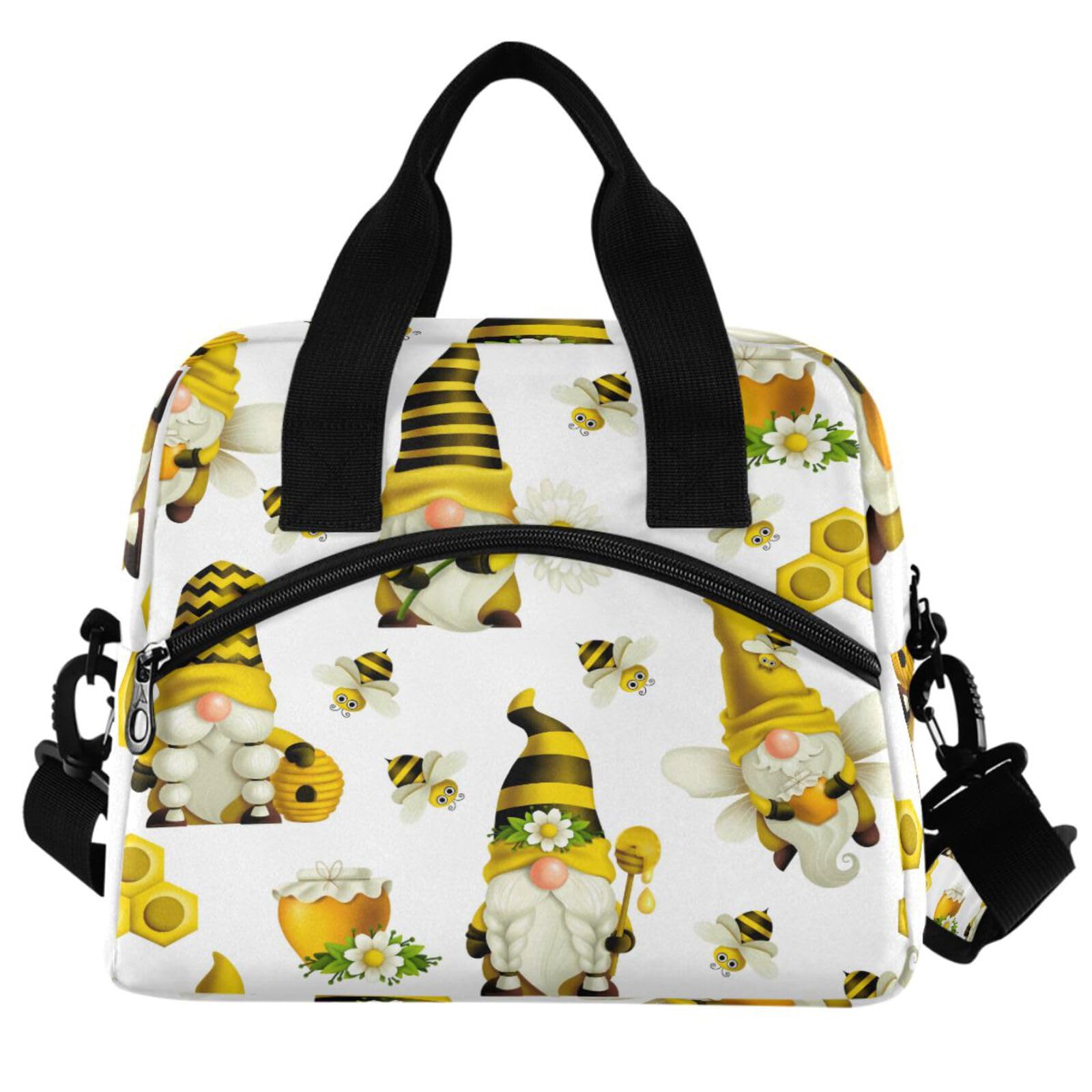 Gnome Bees Honey Insulated Lunch Tote Bag Reusable Cooler Lunch Box with Shoulder Strap for Work Picnic School