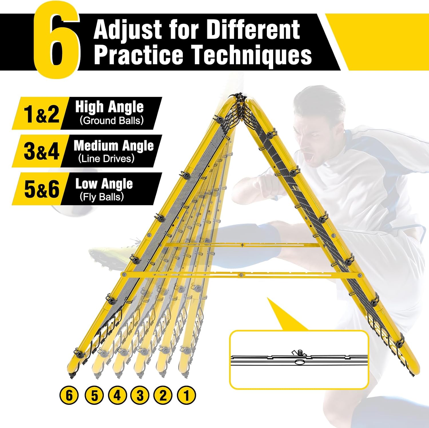 Double-Sided Soccer Rebound Net, 4×4FT Baseball Volleyball Softball Pitchback Net, Multi-Angle Adjustable Rebound Net, as a Gift for Children, Teen, Adults,Yellow