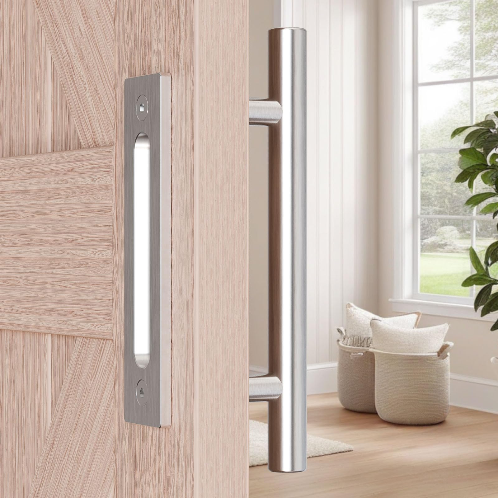 30CM Manija De Puerta Corredera De Acero Inoxidable, Mango de Puerta De Granero, Moderno, Plata (1 Unidad)