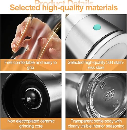 Miniatura 3 de Molinillo de pimienta recargable, molinillos manuales SAINSWIN para sal y pimienta, molinillo de especias de grosor ajustable, utensilios de cocina,