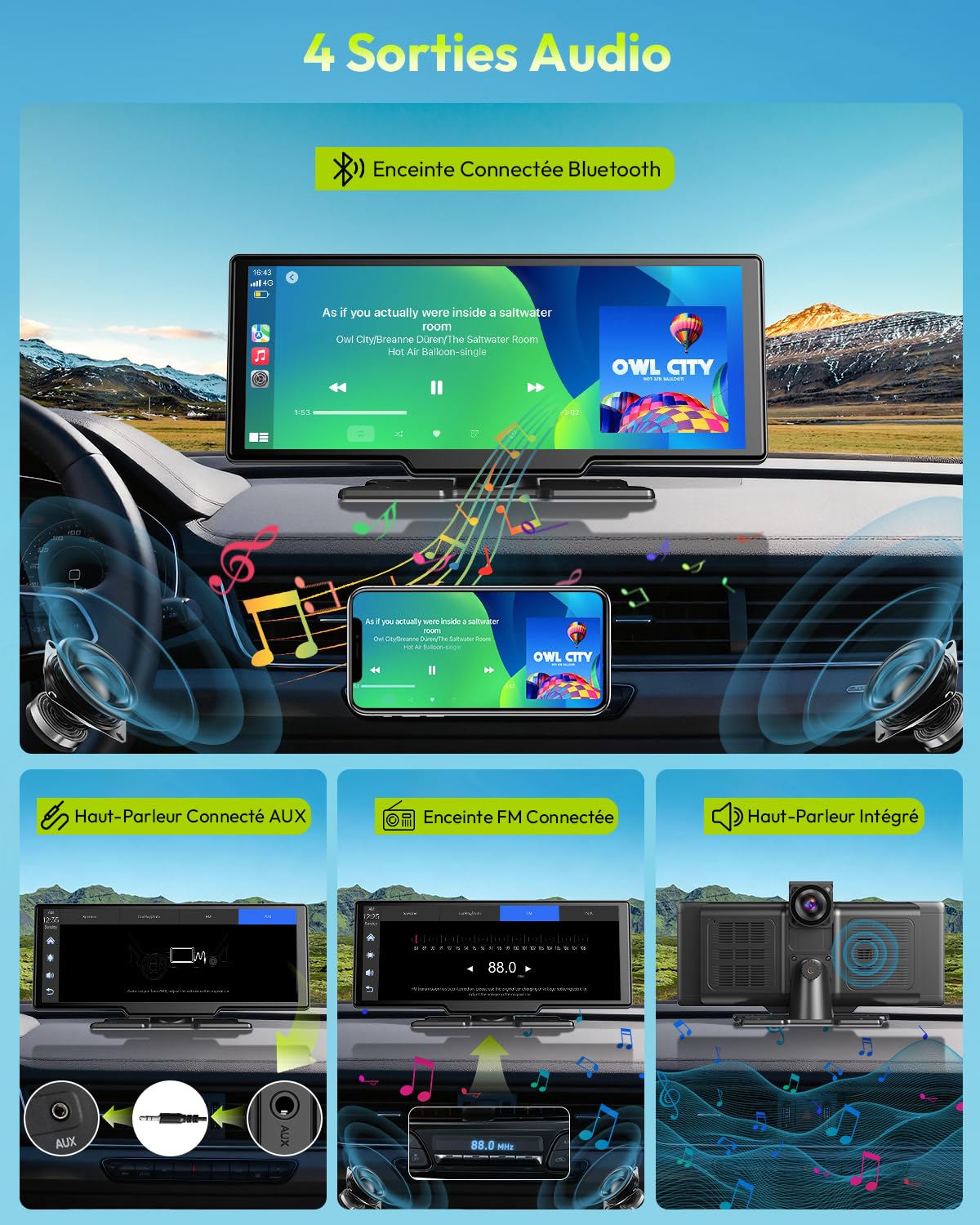 ESSGOO CarPlay Voiture, Supporte CarPlay sans Fil et Android Auto, Écran Tactile IPS 10,26 Pouces, Caméra Avant 4K et Caméra de Recul 1080P, Bluetooth 5.3, GPS, FM, AUX, Mirror Link, Carte TF 64G