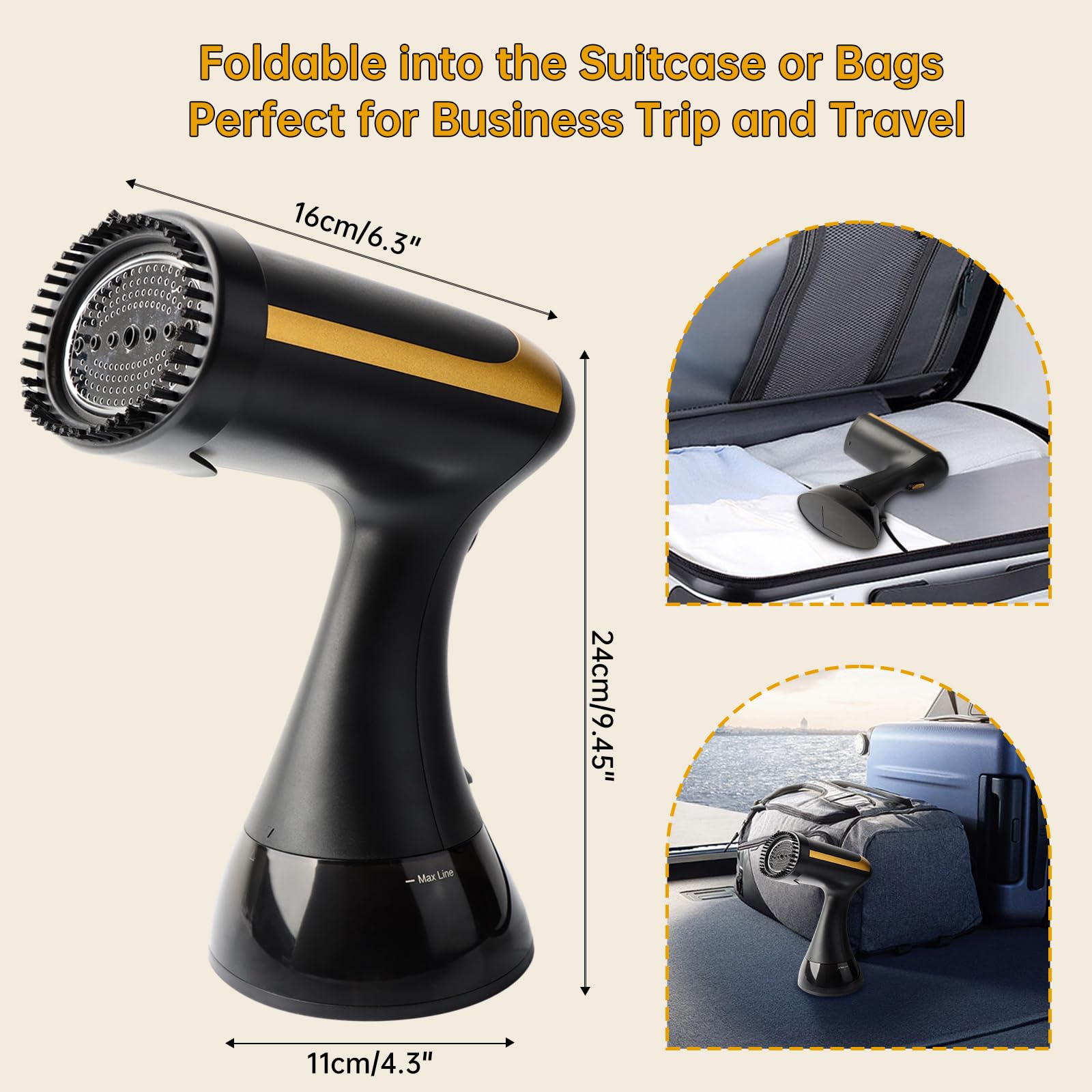 Vaporizzatore Per Vestiti Portatile Focenat 1500W - Ferro Da Stiro Da Viaggio Con Serbatoio 300ml - Foto 10