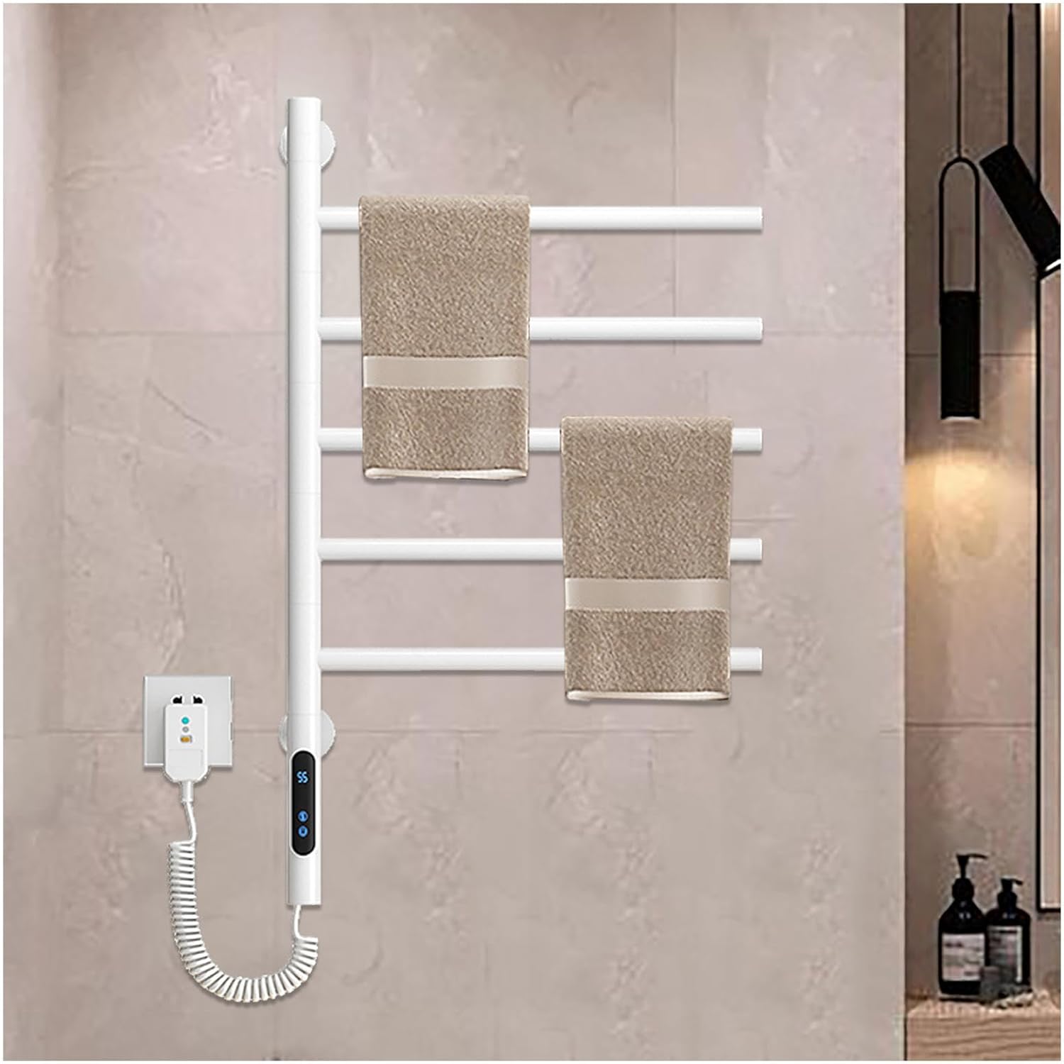 Heated Towel Rack Rotatable 180°,Electric Towel Warmer with Timer,LED Display,Constant Temperature Control,Towel Warmer Rack Hardwired,Black