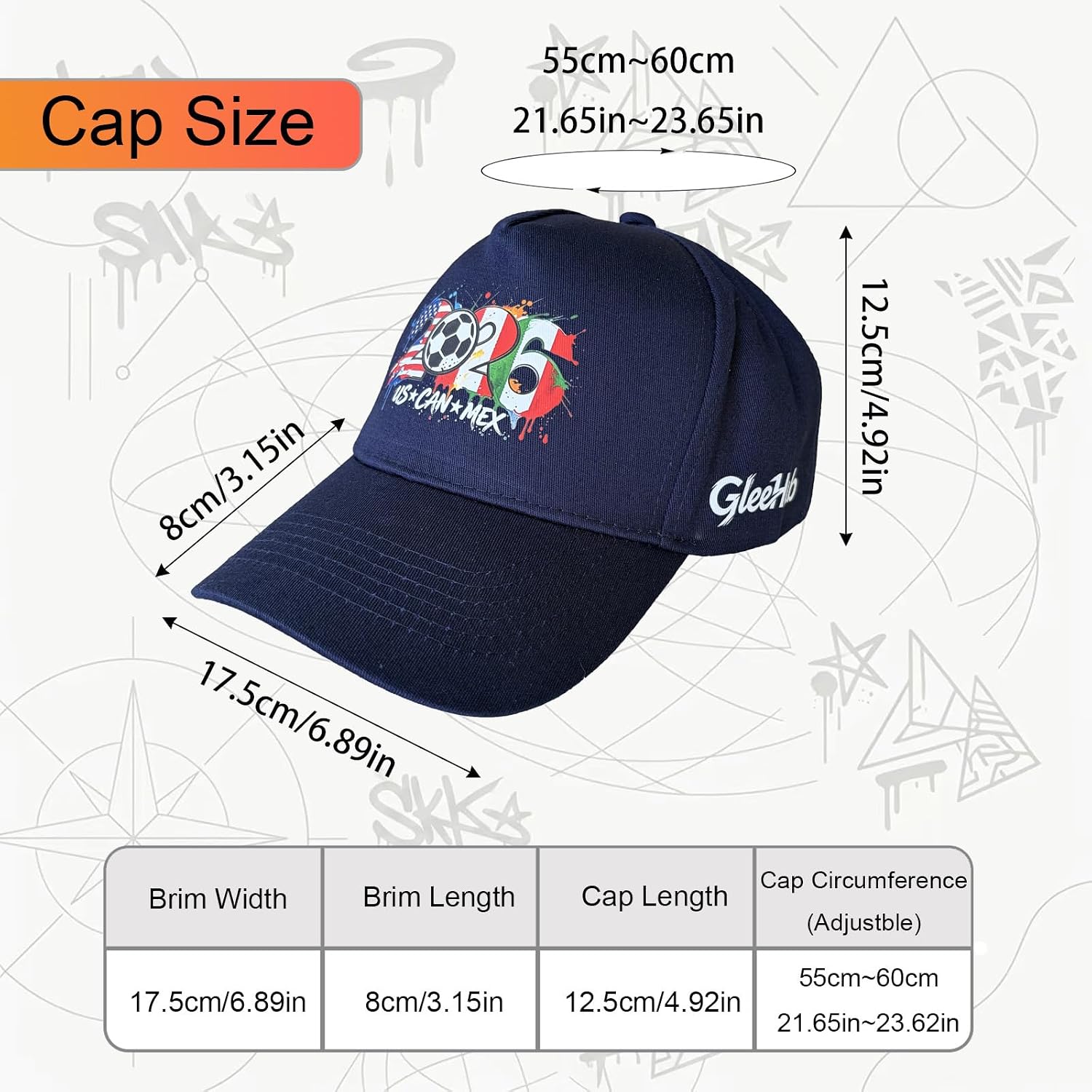 2026 Soccer Hat-USA, CAN, MEX Host Countries Prints Baseball Cap image 5