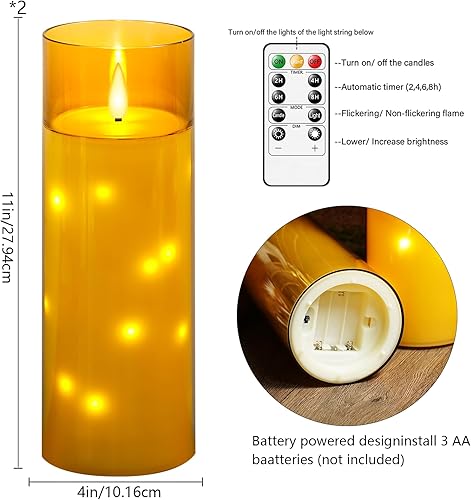 Miniatura 5 de Velas grandes sin llama parpadeantes impermeables para exteriores de 11 x 4 pulgadas con temporizador, 2 velas LED que funcionan con pilas con