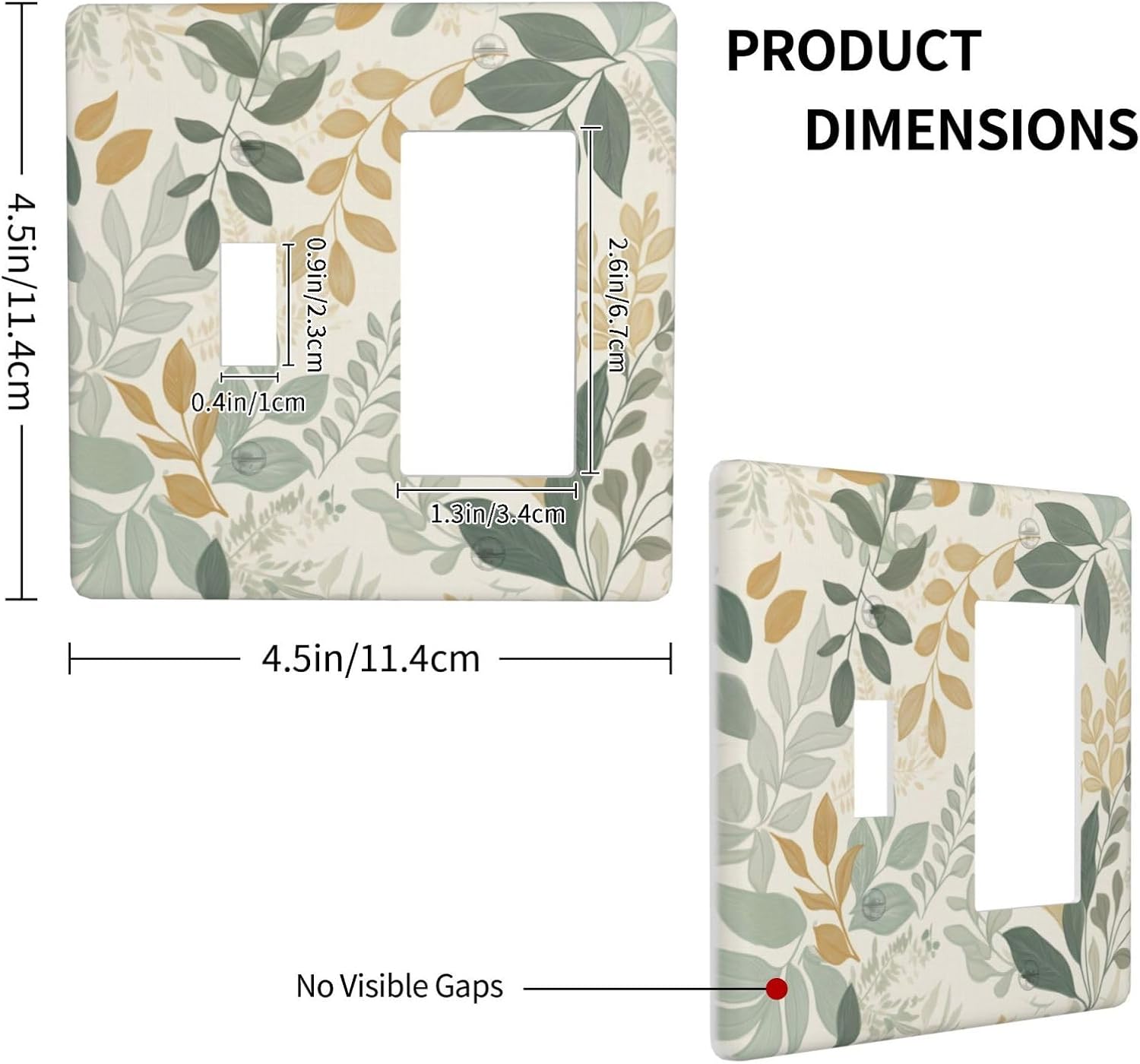 Boho Watercolor Leaves 2 Gang 1 Toggle/Rocker Combo Light Switch Cover Green Aesthetic Botanical Wall Plate Decorative Combination Outlet Cover Faceplate Electrical Switchplate for Kitchen Home Decor image 4