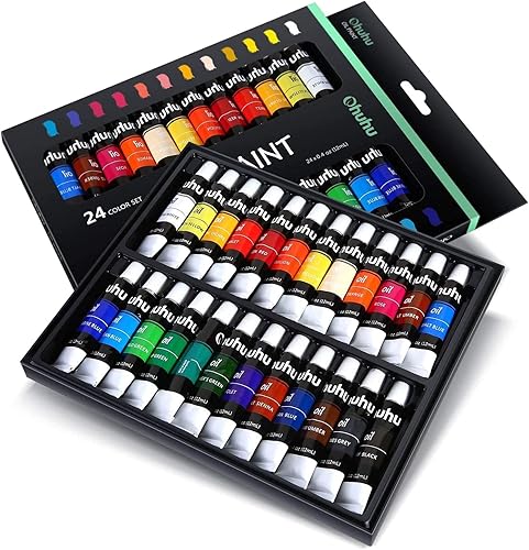 Miniatura 2 de Ohuhuhu 24 colores a base de aceite 04fl oz x 24 tubos de pintura al óleo no tóxica set de suministros para pintura de lienzo artistas y