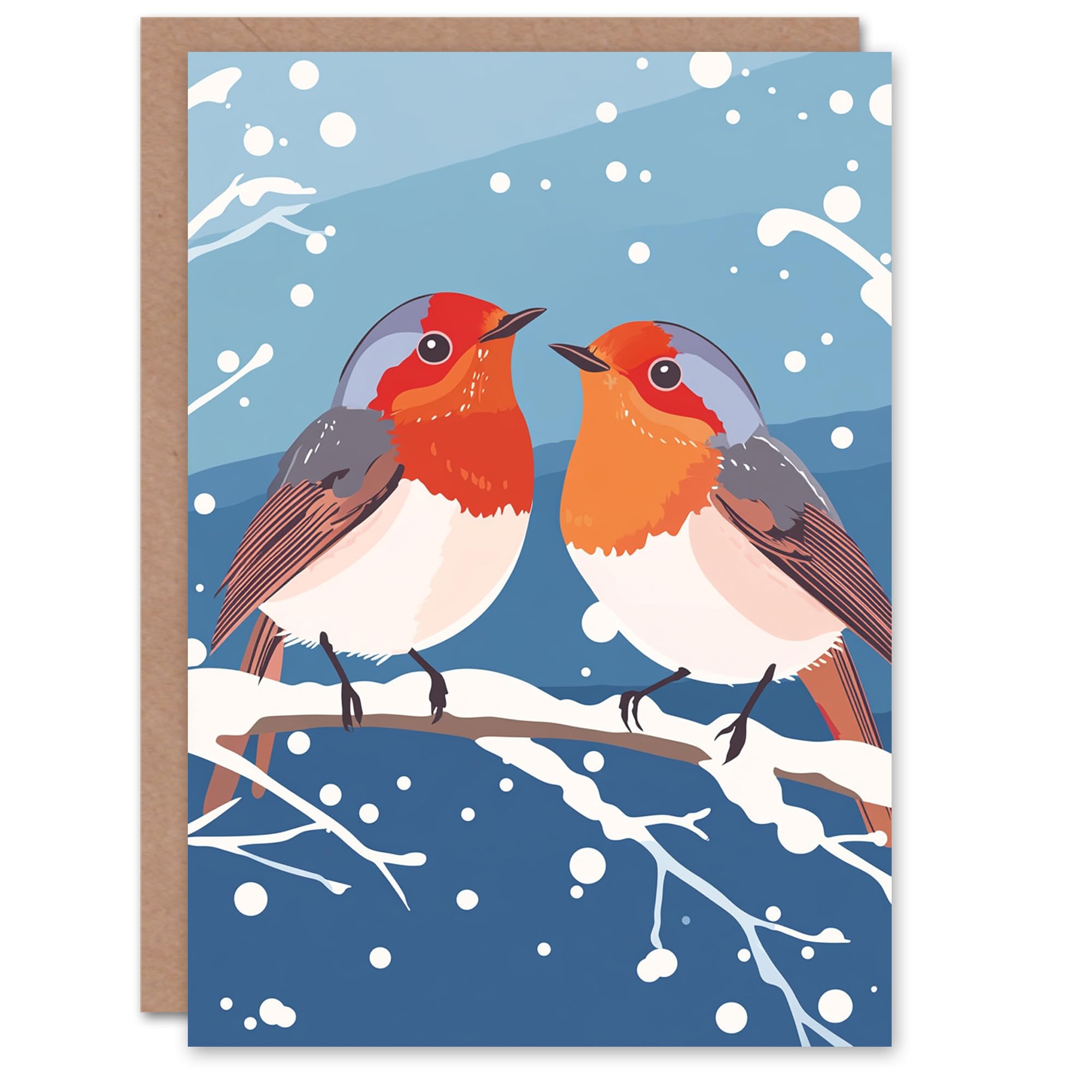 Artery8 Two Robin Birds on Snow Tree Branch Blank For Him Or Her Art Xmas Festive Christmas Card