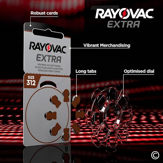 32 Hearing Aid Batteries Size 312 Rayovac (Brown) PR41 Zinc-Air with Sound Fusion Technology + 8 Udivita - 4+1 Blisters of 8 Batteries