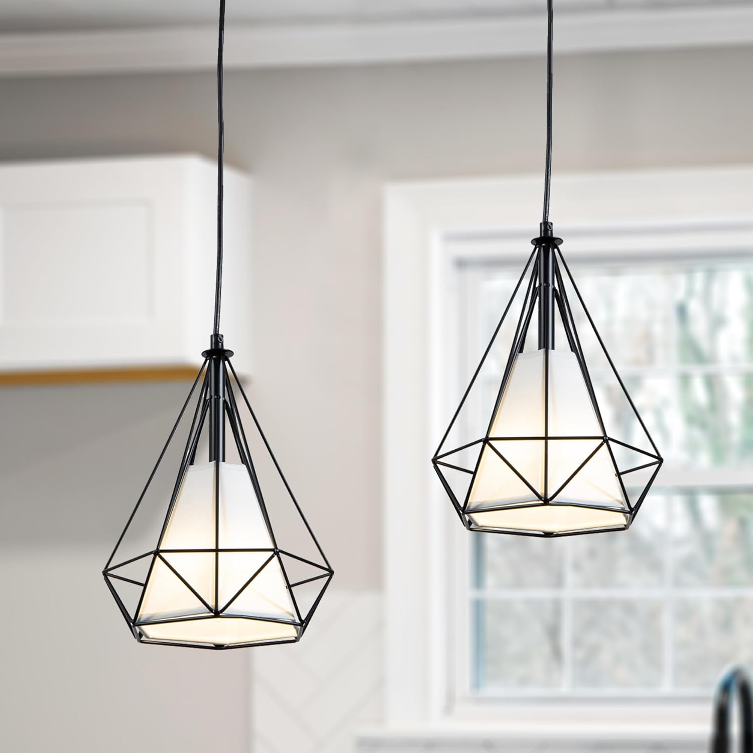 ASHOP Black Pendant Light Fixtures for Kitchen Island 2 Pack Hanging ...