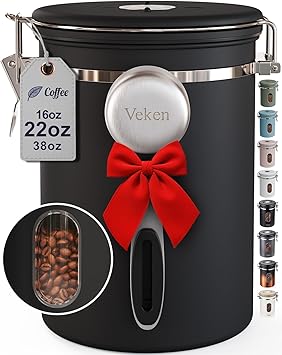 34% off: Veken Coffee Canister with Window, Airtight Stainless Steel Pantry Container, Home Kitchen Food Storage Organizers …