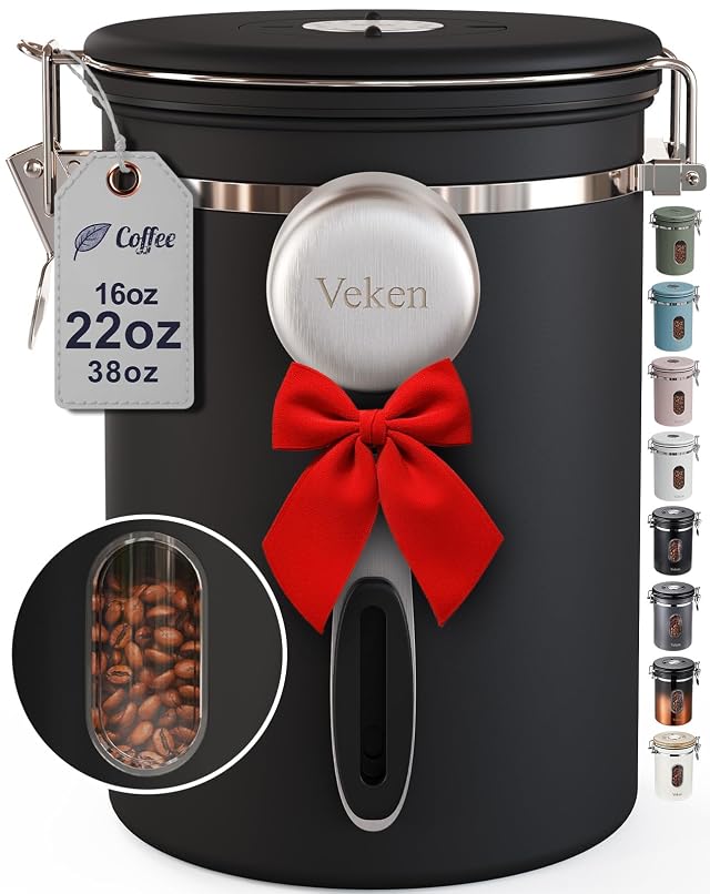 Veken Coffee Canister with Window Airtight Stainless Steel Pantry Container Home Kitchen Food Storage Organizers for Ground Beans