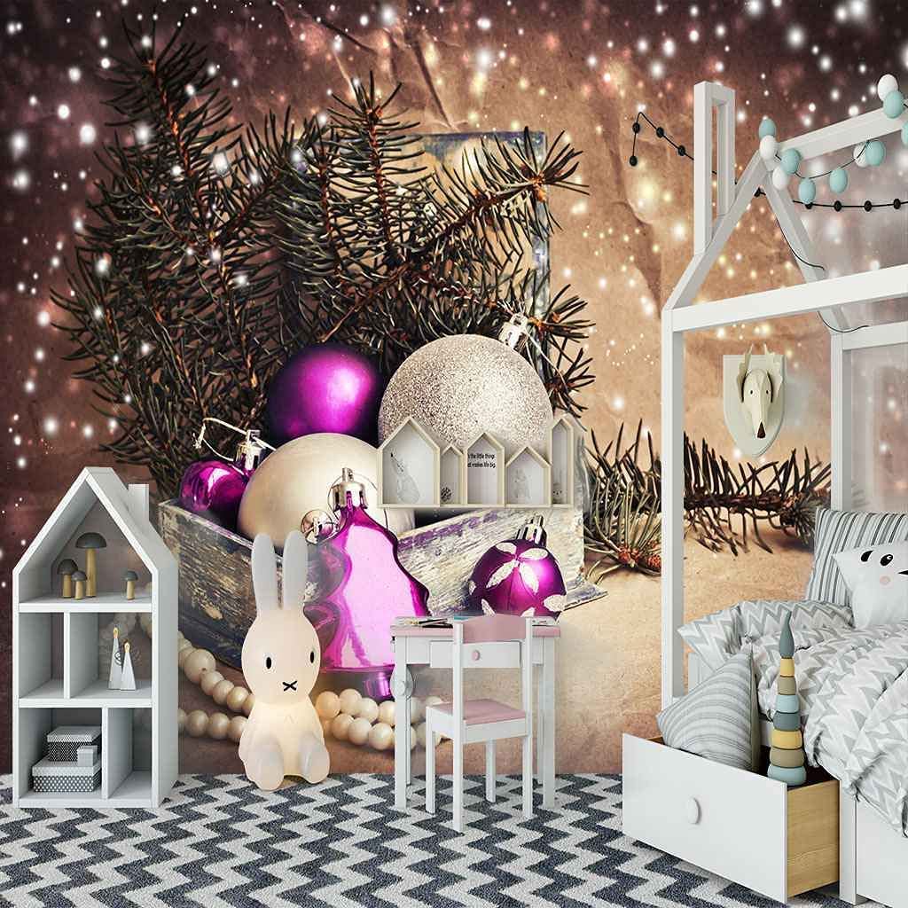 Amazon 女の子の寝室のための 3 D 壁紙 クリスマスパープルボール 壁紙壁画 3d 自己粘着ウォールステッカー子供部屋少年ルーム飾る壁壁紙クリスマスギフト誕生日 140x70 Cm 壁紙