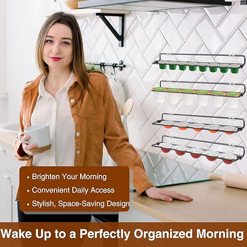 Miniatura 2 de Soporte para tazas K, soporte de pared para tazas K, ajustable para cualquier marca, organizador de almacenamiento de cápsulas con calcomanías