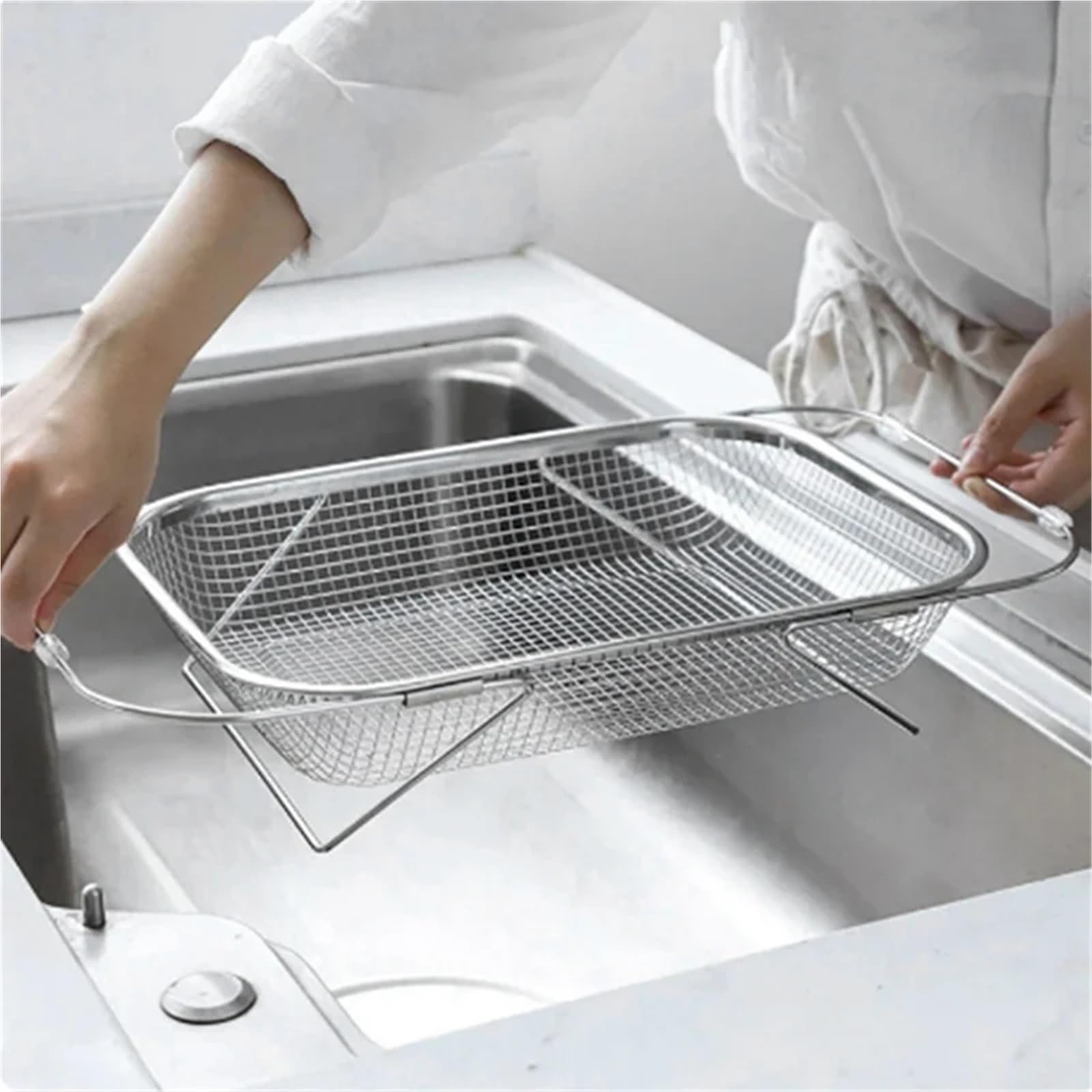 Escurridor retráctil de Acero Inoxidable, Asas Agarre, colador Ovalado, Fregadero, escurridor Verduras, Cesta Almacenamiento for el hogar para Cocina,Frutas(34x24cm)