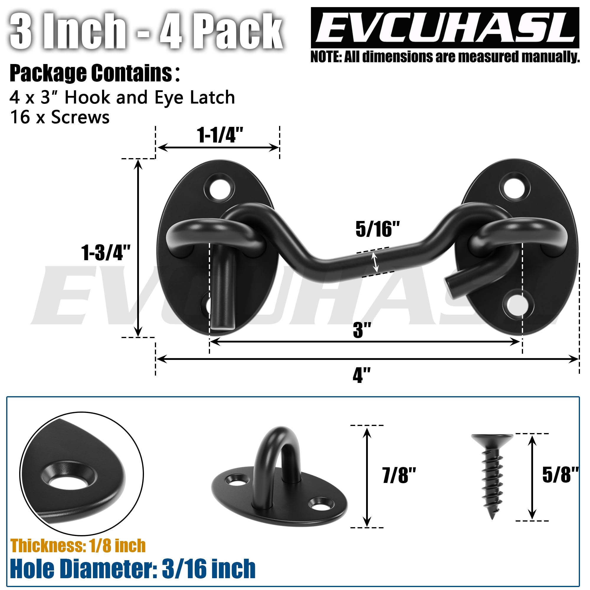 Snapklik.com : 3 Inch Privacy Hook And Eye Latch, Black Iron Barn Door ...