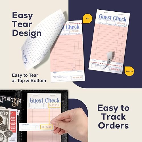 Miniatura 12 de FMP Brands Libros de cheques de invitados para servidores, papel de bloc de notas de servidor, total de 500 hojas (10 blocs), azul con recibo