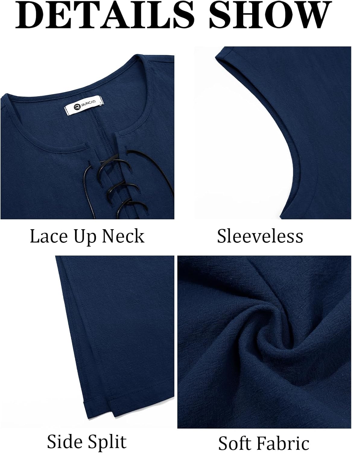 Runcati Mens Pirate Costume Tunic Renaissance Medieval Knight Warrior Sleeveless Lace Up Shirts Viking LARP Halloween Tabard - Image 5