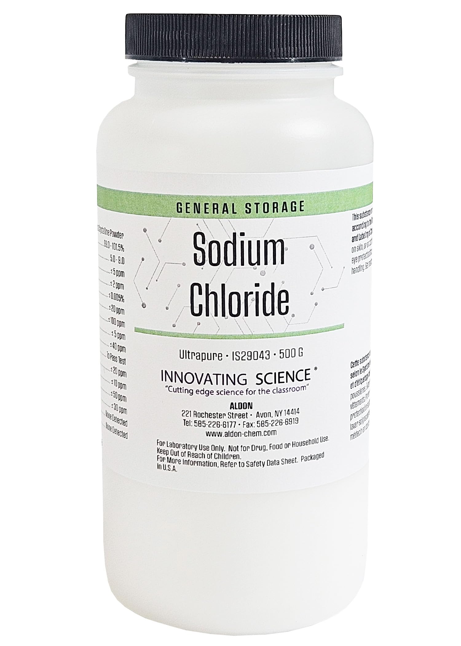 Innovating Science Ultrapure Sodium Chloride, 500g | High-Purity Crystalline Powder for Laboratory & Biochemical Applications | 99.0-101.5% Purity | RNase & DNase Free