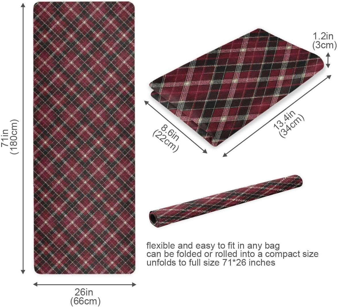 ALAZA Vintage Red Tartan Plaid Yoga Mat Non Slip Fitness Exercise Mat, Workout Mat for Yoga, Pilates and Floor Exercises