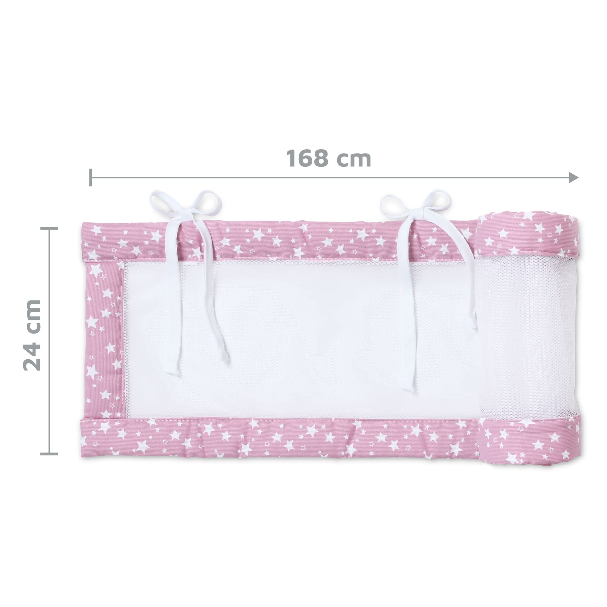 babybay Tour de Lit en Maille-Piqué Convient pour Modèle Maxi Boxspring Comfort/Comfort Plus Framboise avec Étoiles Blanc 1 Unité