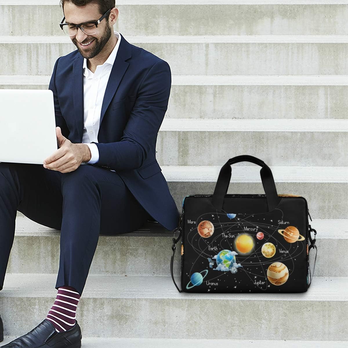 Laptop Bag Solar System Galaxy Black Laptop Sleeves Case for 13 14 15.6 Inch Computer Tablet Briefcases Carrying Case Shoulder Bag for Work