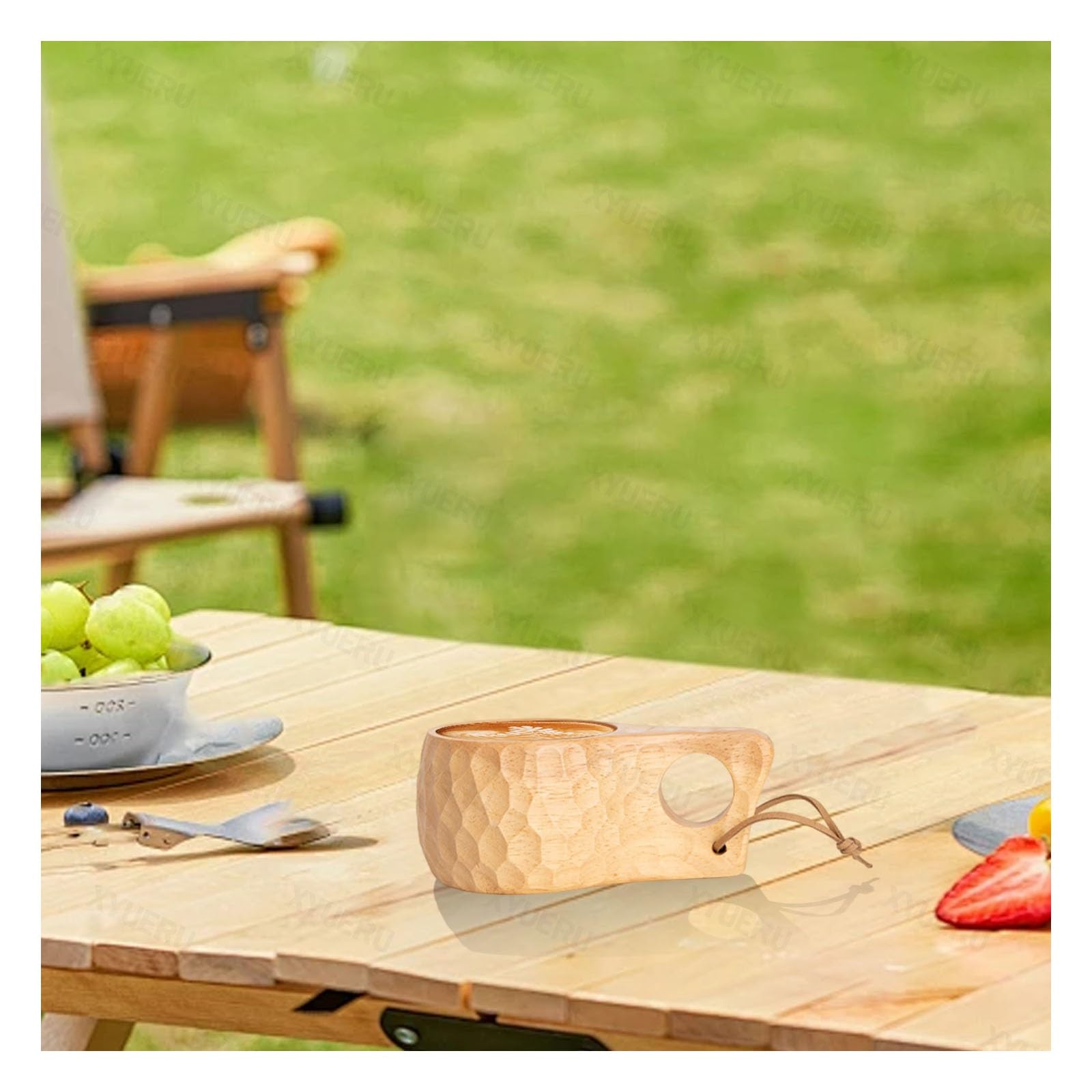 Taza de camping de madera, hecha a mano, taza de café de viaje con asa y correa para el cuello, taza de campo portátil para té y leche, esencial para senderismo al aire libre