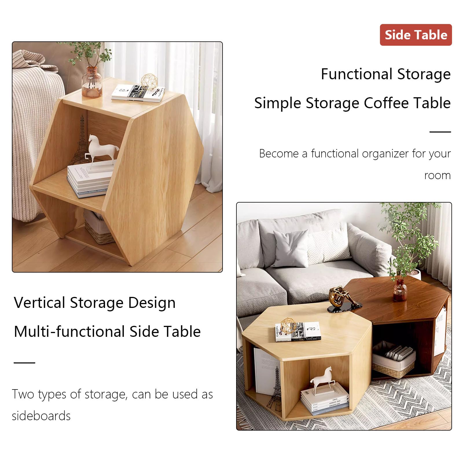 Amazon.com: Hexagonal Small Coffee Table, Modern Wood Grain