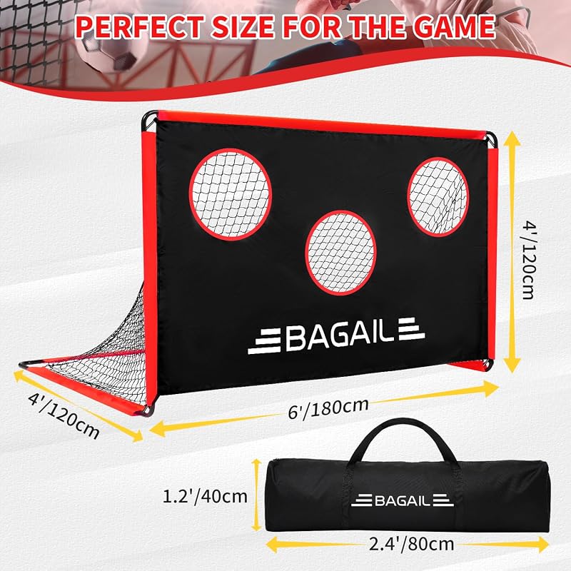 Poartă de fotbal BAGAIL 2 în 1 cu țintă de antrenament și geantă de transport, ușor de asamblat, 180x120 cm