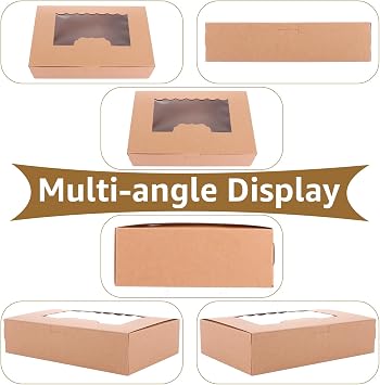 ASelected 20 Pcs Kraft Cookie Boxes with Window, 21x13x5cm Brown Empty Sweet Boxes, 8Inch Bakery Boxes Gift Packing Boxes for Muffins Pastry Cupcake Candy Pie Cookies Desserts