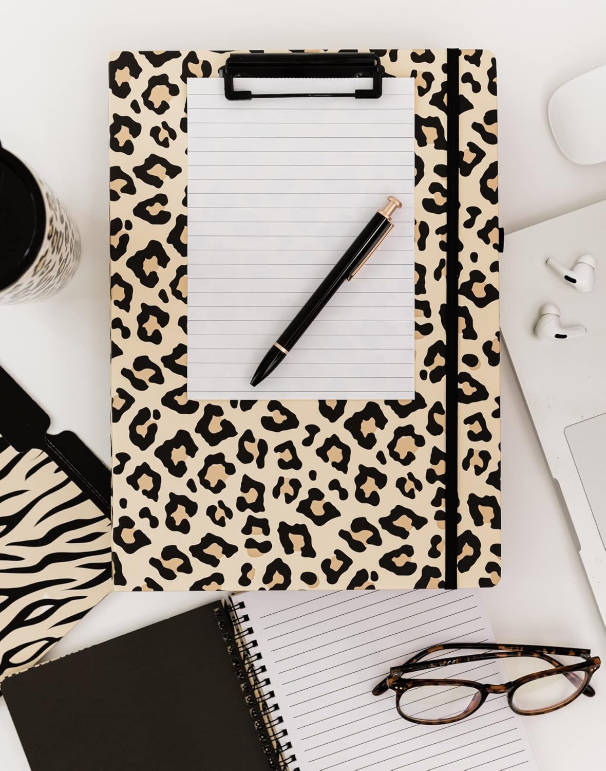 Steel Mill & Co Cute Clipboard Folio with Refillable Lined Notepad and Interior Storage Pocket, Padfolio for Work, Leopard - Image 2