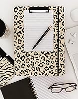Vista 2 de Steel Mill & Co - Lindo portapapeles con bloc de notas forrado recargable y bolsillo interior de almacenamiento, padfolio para el trabajo, leopardo