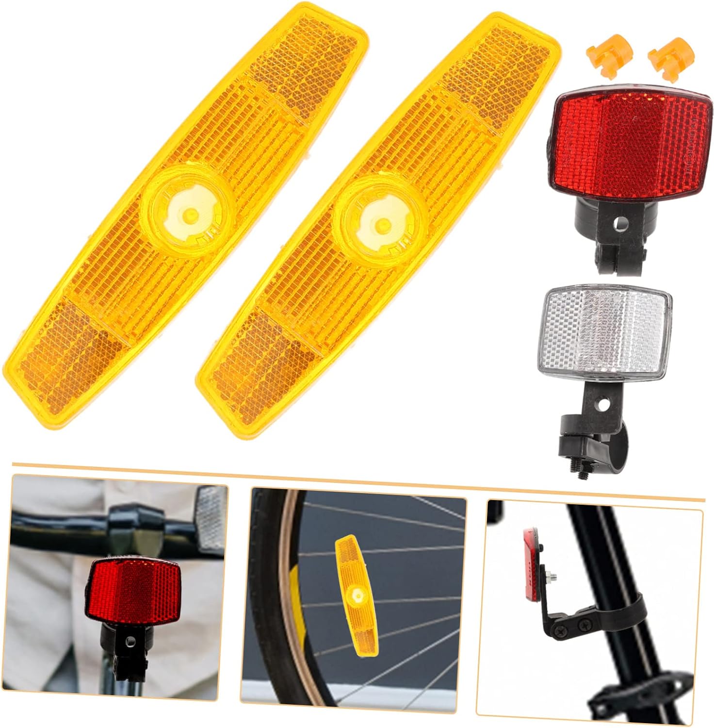 1Set Bike Reflectors Kit Front Rear Reflectors Safety Warning Lights for Night Cycling Includes Front Lens Rear Lens with Reflective Strips