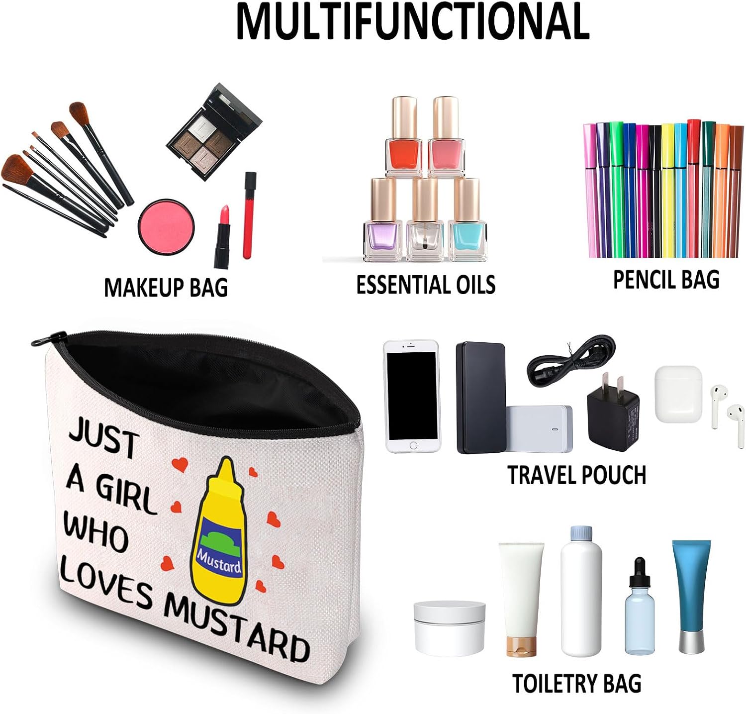 G2TUP Yellow Mustard Lover Gift Who Loves Mustard Makeup Bag Food Lover Cosmetic Bag Foodie Gift Sauce Lover gift (Who Loves Mustard MB) image 4