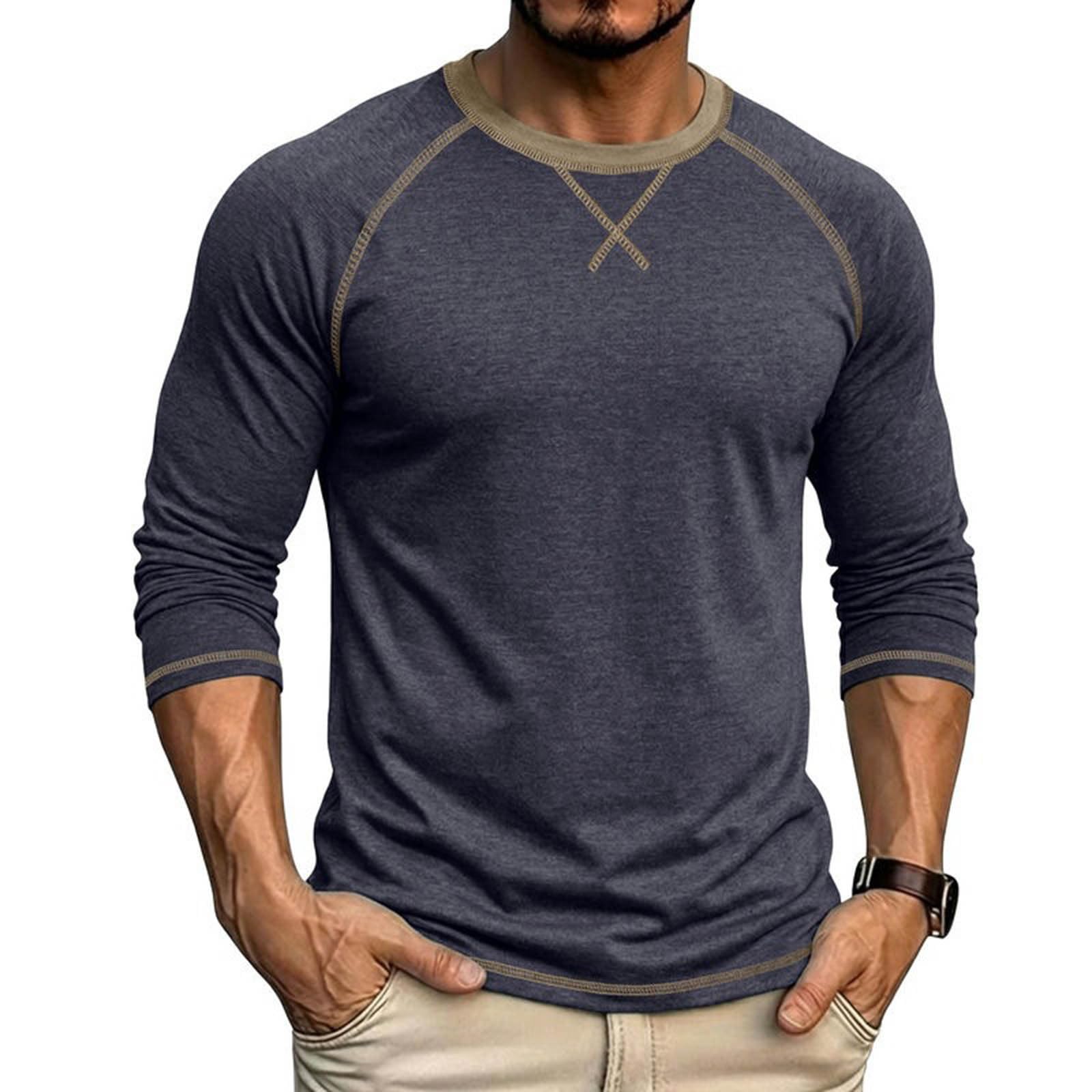 Raglan Long Sleeve Tshirts for Men Casual Pullover Crew Neck Tee T-shirts