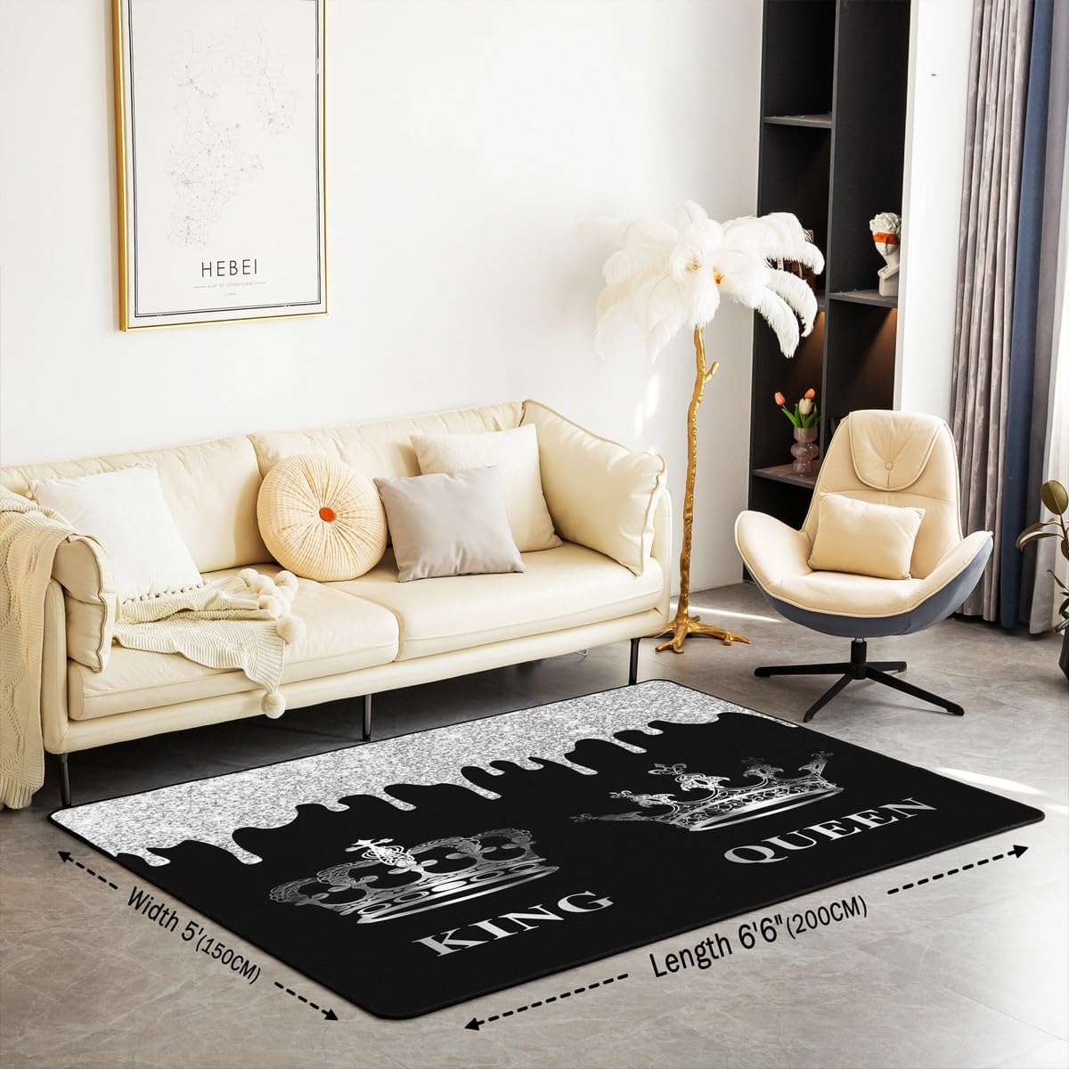 Feelyou King and Queen Living Room Rugs for Kids Boys Girls Couple Lover Print Accent Rug Area Rug 5x7 Valentine Day Indoor Floor Mat Decor Grey and Black Decorative Rug Romantic