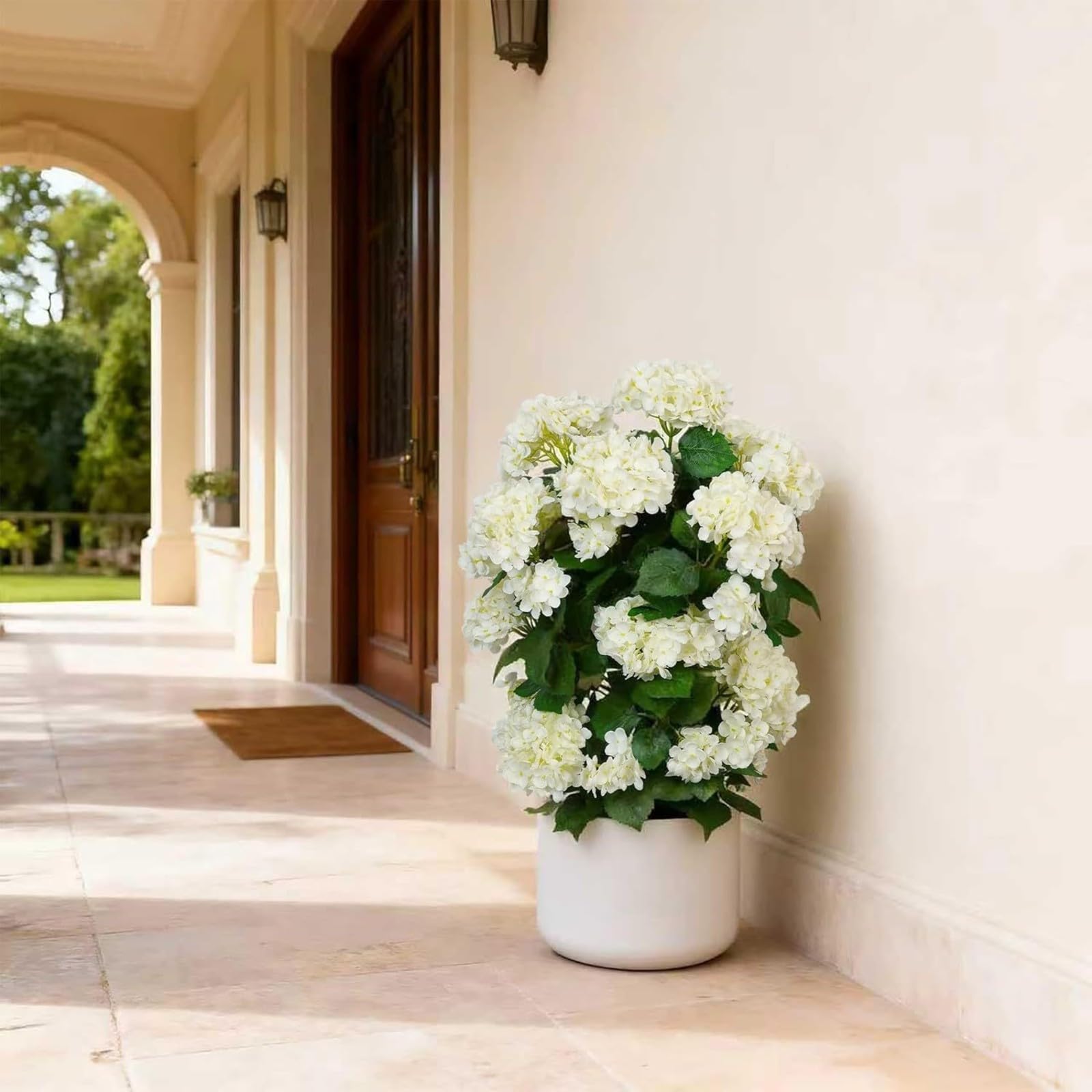 Baoblaze Orten Artificiale in Vaso | fiori e foglie bianchi e Foglie Verdi, Aspetto Realistico, Orten Finta con Vaso, per Casa