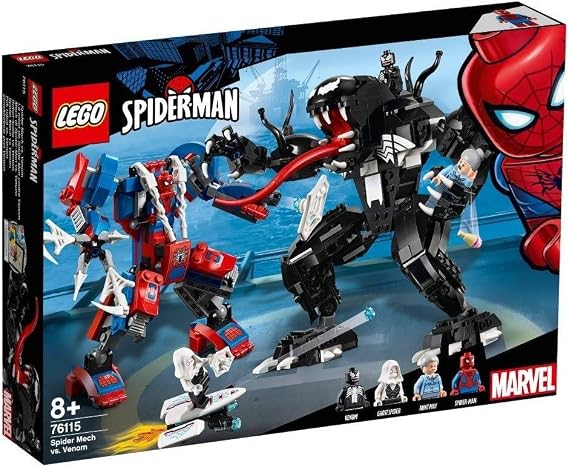LEGO Super Heroes Marvel Spider Mech Vs. Venom 76115 Action Toy Building Kit with Web Shooter and Gripping Toy Claw Includes Spider-Man Minifigures Venom and Ghost Spider 604 Pieces