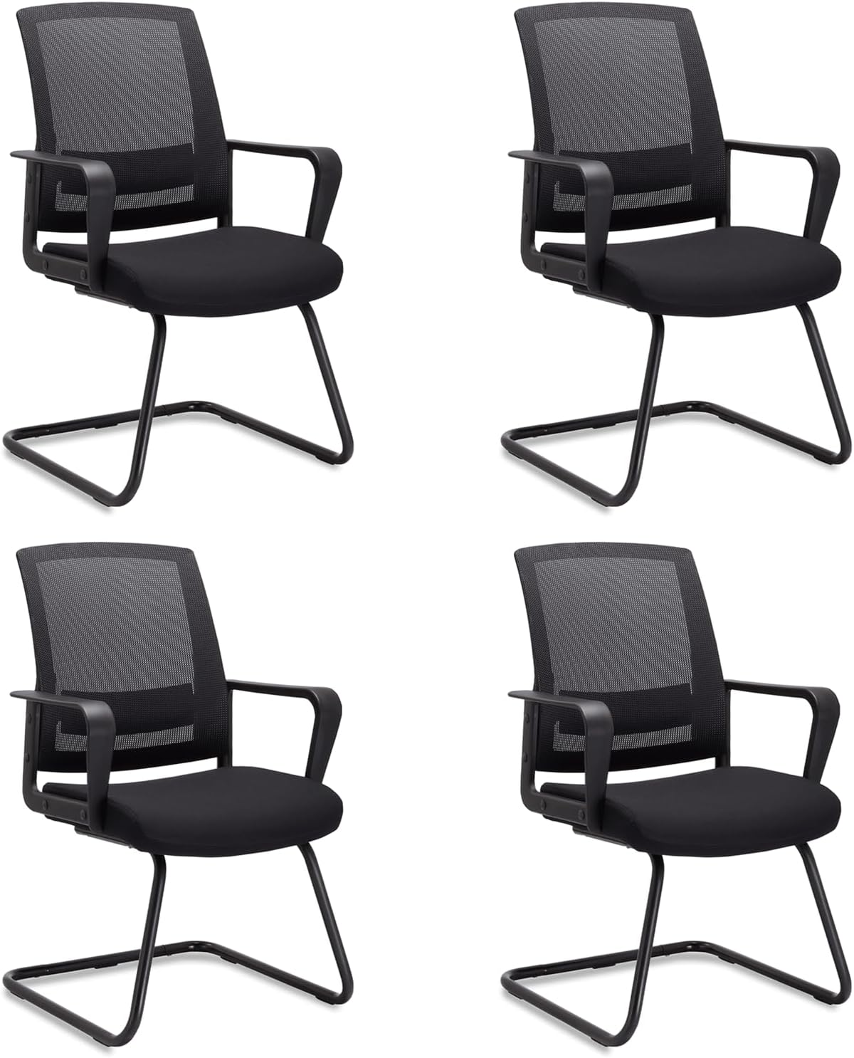 CLATINA Home Office Desk Chair No Wheels Set of 4, Ergonomic Executive Mid Back Mesh Space Air Mesh Computer Chairs with Comfy Arms and Lumbar Support for Home Waiting Reception Guest, Black