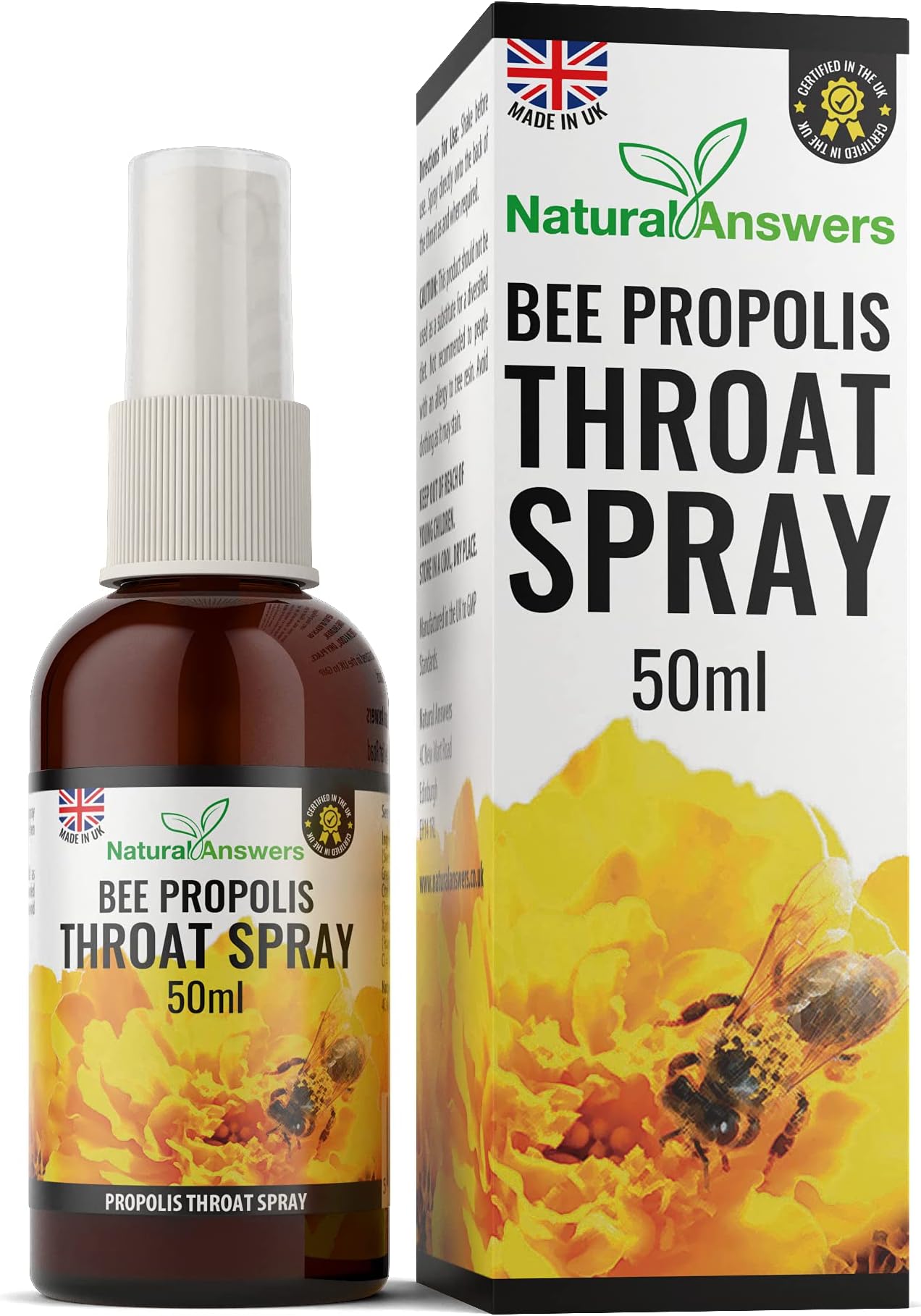 Propolis Throat Spray 50ML, Immune Support & Sore Throat Relief, Natural Answers Bee Propolis Spray with Honey (1 Pack)