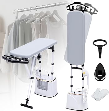 Standing Garment Steamer with Dry Ironing, 2000W Powerful Steamer for Clothes with with Flat & Slant & Hanging Iron Options,3 Steam Modes, 25s Fast Heat-Up, 2.2L Water Tank White-Gold